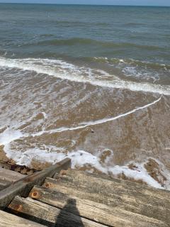 The tide lashing the sea defences